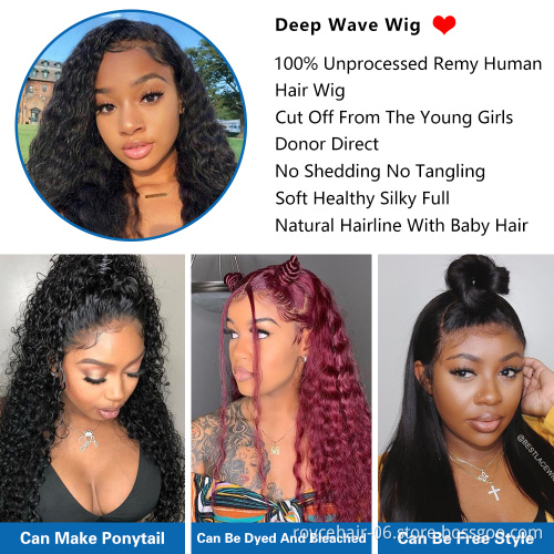 Virgin Remy Hair Wig Vendor, Cheap 360 Lace Closure Wigs, Raw Brazilian Human Hair Deep Wave 360 Transparent Lace Front Wig